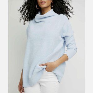 FREE PEOPLE ASTRAL BLUE OTTOMAN SLOUCHY RIBBED TUNIC SWEATER